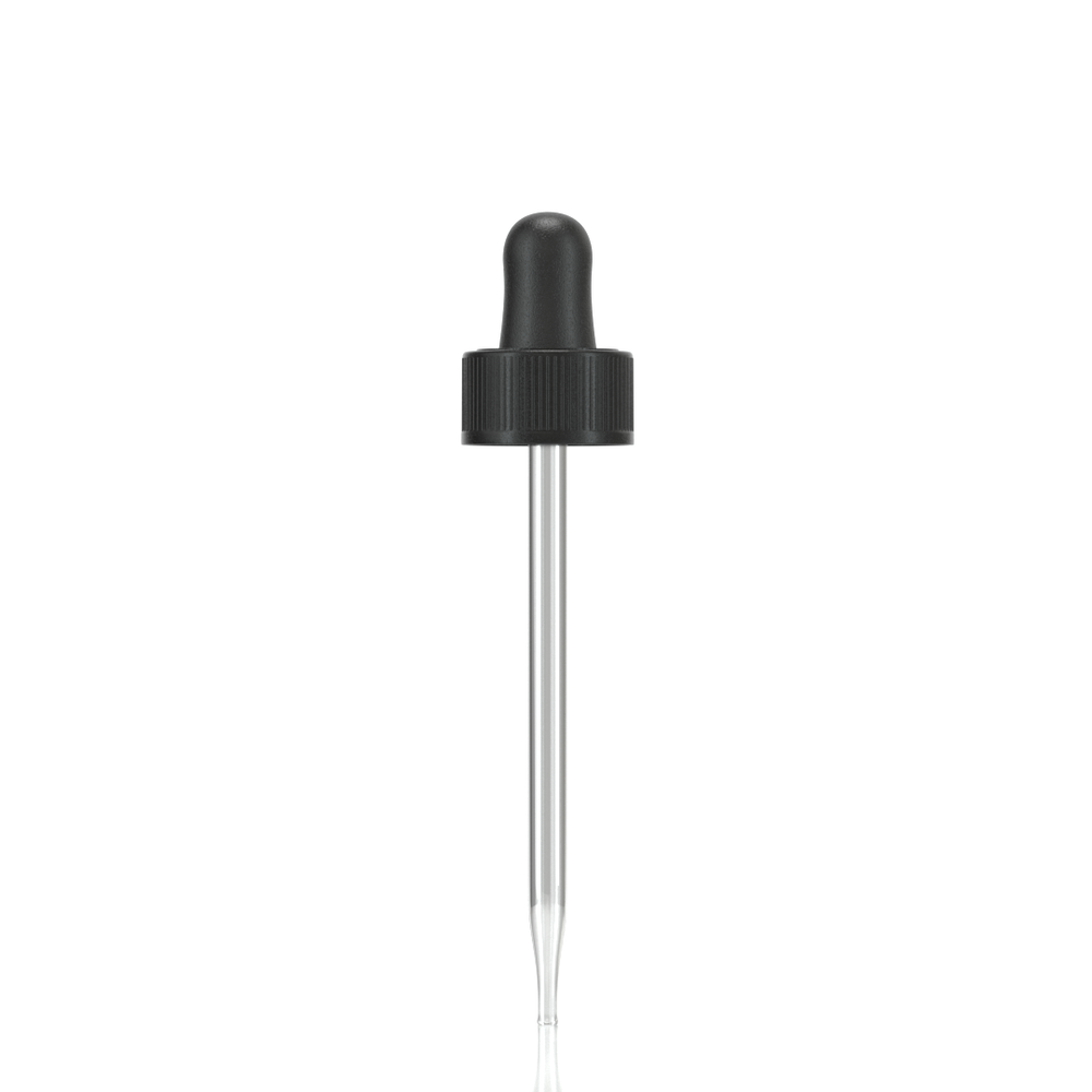 Black dropper assembly with rubber bulb and glass pipette (matching 60 ml boston round) - 1 Unit @ $0.25 Per Dropper